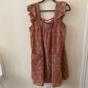 Christy Dawn Rust Floral Ruffle-Sleeve Dress